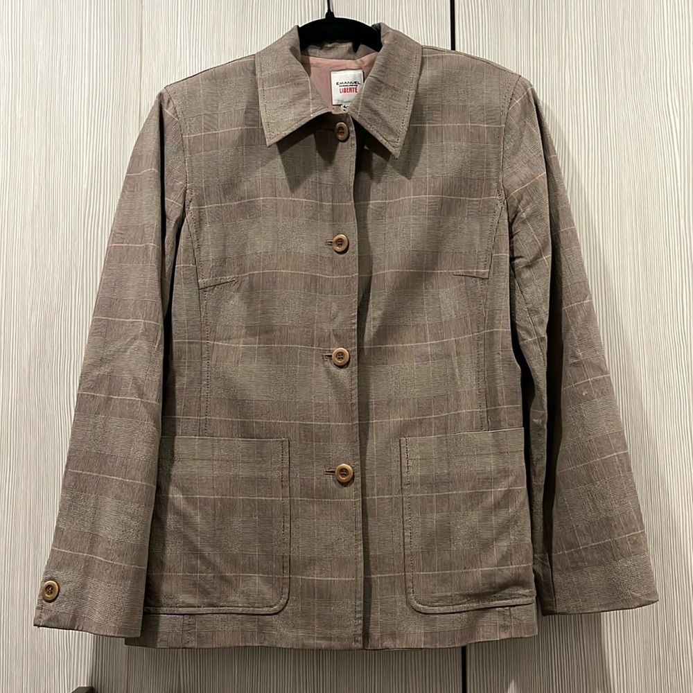 Vintage Emanuel Ungaro Liberté |‎ Greige Plaid Shacket Blazer | Size 6 / EU 38